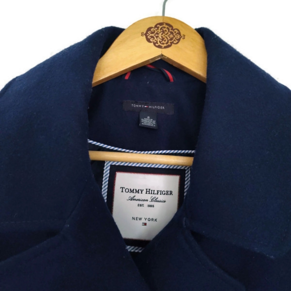 Tommy Hilfiger Womens Sapphire Blue Wool Blend Pea Coat Size 8=Medium - Picture 2 of 5